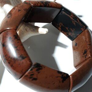 River Jasper Bracelet Natural Stone Brown Black Stretch Bangle